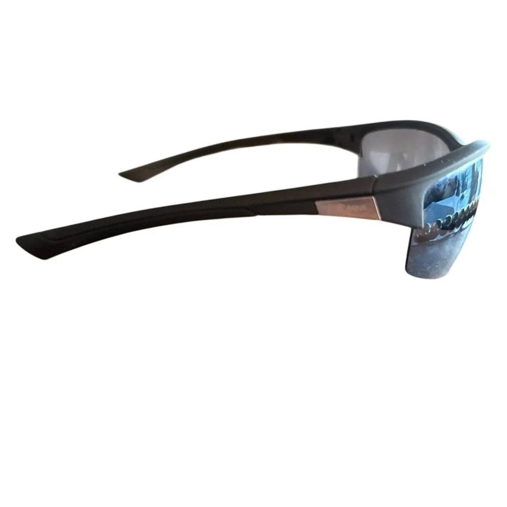 Piranha Mens Black Wrap Around Sport Sunglasses Blue Mirrored Lens Outdoor